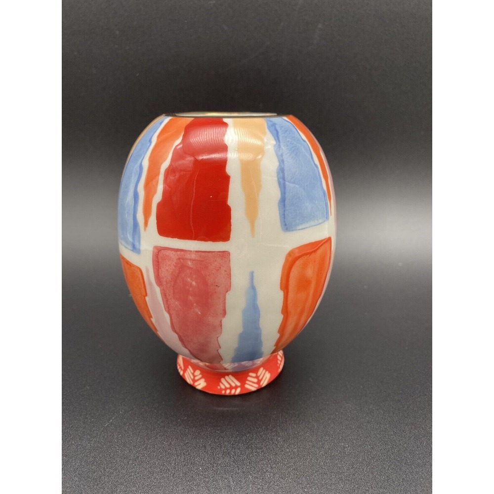 Anthropologie Geometric Pattern Vase With Gold Rim 5"